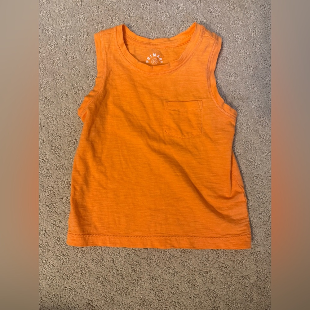 Primary Kids Cotton Vibrant Orange Tank Top, Unisex, Size 2-3